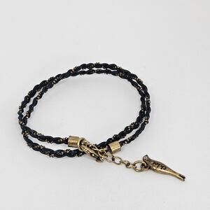 Chloe + Isabel Braided Leather Double Wrap Bracelet Navy Antique Brass-Plated